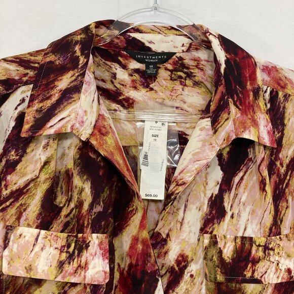 New Investments Top size 1X Multi Color Abstract Long Sleeve Popover Office - Picture 3 of 11